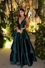 Straps Deep V Neck Sleeveless A Line Long Formal Dress With Pleated