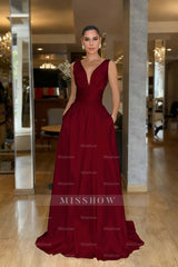 Straps Sleeveless High Waist Long Formal Dress With Pockets Pleated