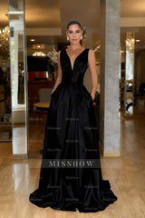 Straps Sleeveless High Waist Long Formal Dress With Pockets Pleated