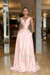 Straps Sleeveless High Waist Long Formal Dress With Pockets Pleated