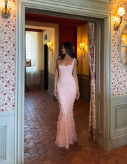 Straps Sleeveless Long Mermaid Formal Dress With Appliques Pleated