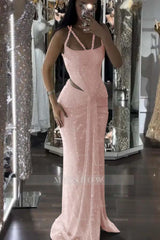 Straps Sleeveless Long Mermaid Formal Dress With Sequins Pleated