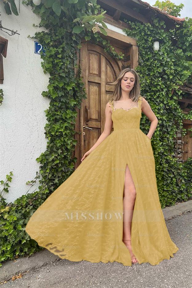 Straps Sleeveless Sweetheart Long Formal Dress With High Split