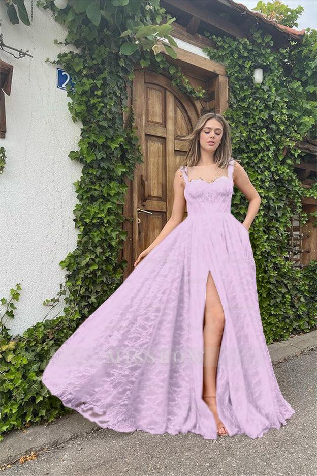 Straps Sleeveless Sweetheart Long Formal Dress With High Split