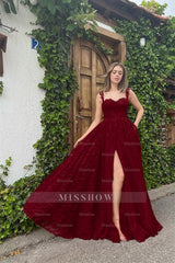 Straps Sleeveless Sweetheart Long Formal Dress With High Split