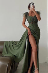 Straps Sweetheart Sleeveless Long Mermaid Formal Dress With Split