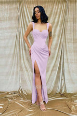 Straps Sweetheart Sleeveless Mermaid Long Formal Dress With Split