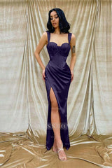 Straps Sweetheart Sleeveless Mermaid Long Formal Dress With Split