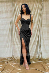 Straps Sweetheart Sleeveless Mermaid Long Formal Dress With Split