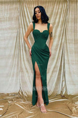 Straps Sweetheart Sleeveless Mermaid Long Formal Dress With Split