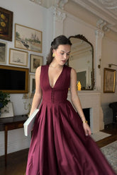 Straps V Neck Sleeveless Tea Length A Line Formal Dress With Pockets