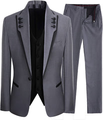 Streamlined Gray Shawl Lapel Three Piece Prom Suite