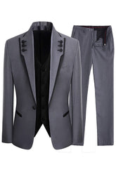 Streamlined Gray Shawl Lapel Three Piece Prom Suite