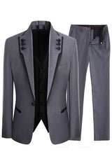 Streamlined Gray Shawl Lapel Three Piece Prom Suite