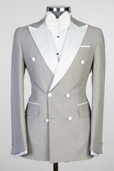 Striped Double-Breasted Peaked Lapel Business Men’s Suit