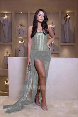 Stunning Black Strapless Sleeveless Mermaid Long Split Formal Dress With Beading