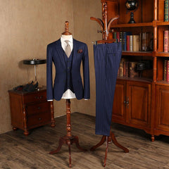 Stunning Blue Striped Three Pieces Slim Fit Formal Men’s Suit
