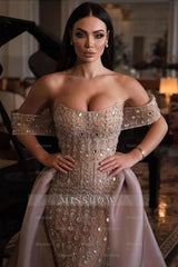 Stunning Dusk Off-The-Shoulder Rhinestones Mermaid Formal Dress with Detachable Train