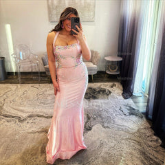 Stunning Long Lilac Halter Mermaid Corset Prom Dress