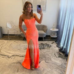 Stunning Long Mermaid Fuchsia Strapless Prom Dress with Slit