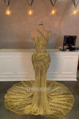 Stunning Long Mermaid One Shoulder Beading Sequined Sleeveless Prom Dress