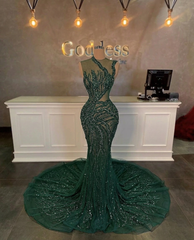 Stunning Long Mermaid One Shoulder Beading Sequined Sleeveless Prom Dress