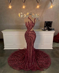 Stunning Long Mermaid One Shoulder Beading Sequined Sleeveless Prom Dress