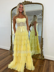 Stunning Long Sky Blue A-line Strapless Glitter Prom Dress with Slit