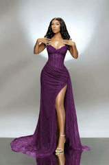 Stunning Mermaid Sweetheart Sequined Prom Dress with Ruffles and Split - Evening Gown