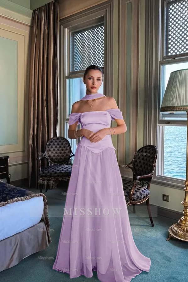Stunning Off the Shoulder Sleeveless Long Formal Dress With Pleated