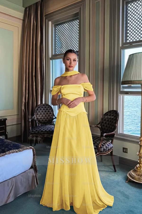 Stunning Off the Shoulder Sleeveless Long Formal Dress With Pleated