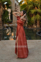 Stunning One Shoulder Sleeveless Backless Long Formal Dress With Front Split