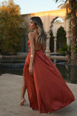 Stunning One Shoulder Sleeveless Backless Long Formal Dress With Front Split