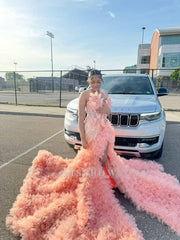 Coral sweetheart split-front mermaid prom dress