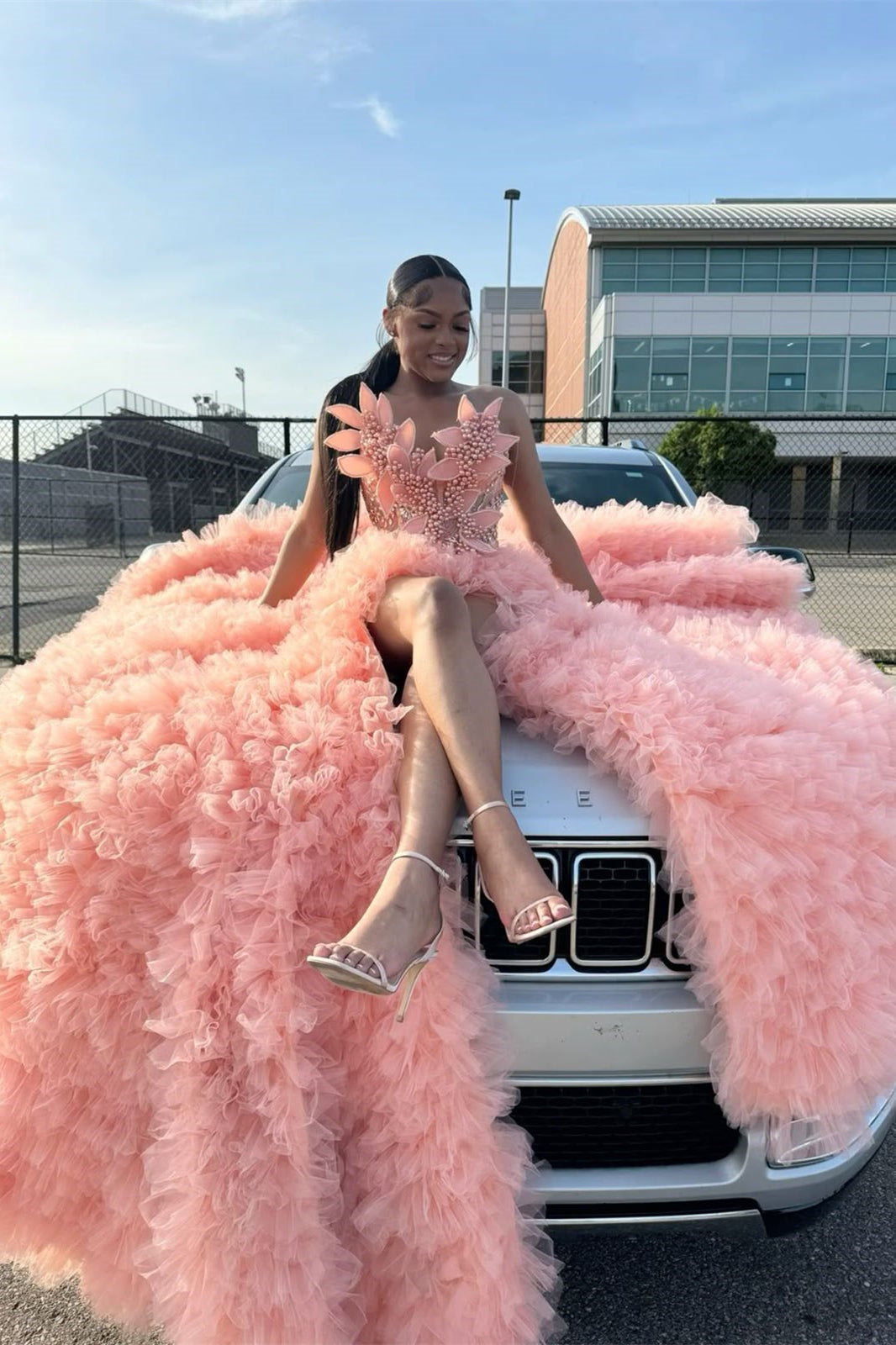 Stunning Pink Mermaid Prom Dress with Pearl Beading and Slit - Sleeveless Evening Gown