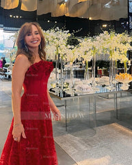 Stunning Red A-Line Sweetheart Sleeveless Long Lace Mother of the Bride Dress With Handmade Flowers