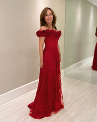 Stunning Red A-Line Sweetheart Sleeveless Long Lace Mother of the Bride Dress With Handmade Flowers