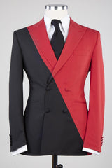 Stunning Red and Black Slim Fit Double-Breasted Bespoke Men’s Suit