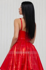 Stunning Short Red A-line Spaghetti Straps V-neck Homecoming Dresses