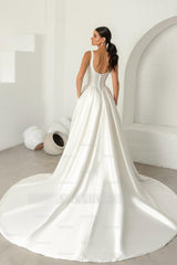 Stunning Straps Sleeveless Long Formal Dress With Pleated Pocket