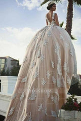 Stunning Sweetheart Spaghetti Sleeveless Ball Gown Embroidery Tulle Wedding Dresses With Appliques
