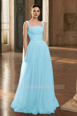 Stunning Tulle Straps Sleeveless Long Formal Dress With Beading