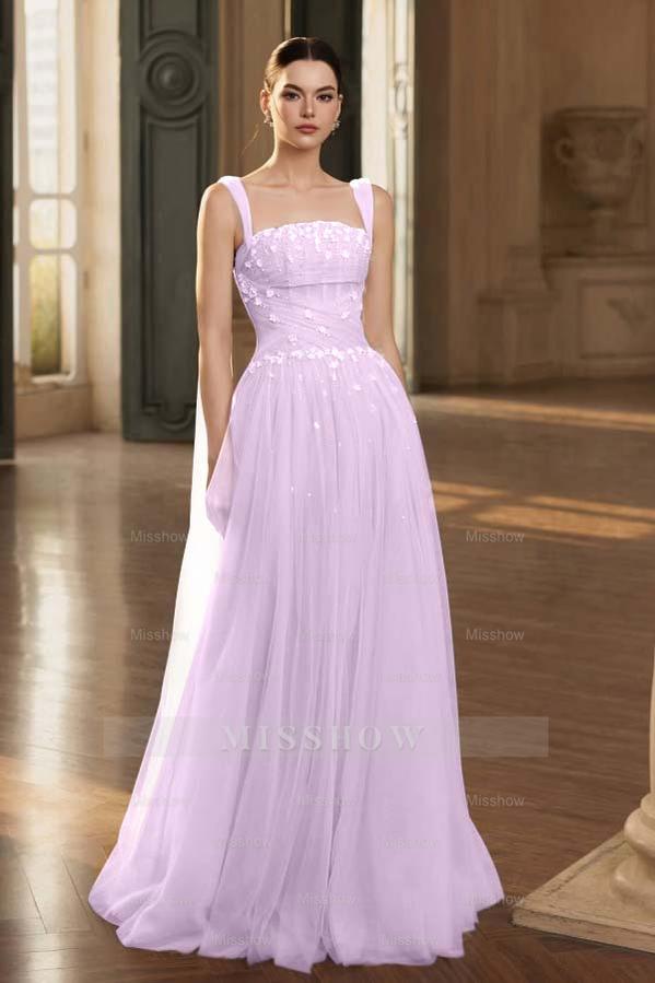 Stunning Tulle Straps Sleeveless Long Formal Dress With Beading
