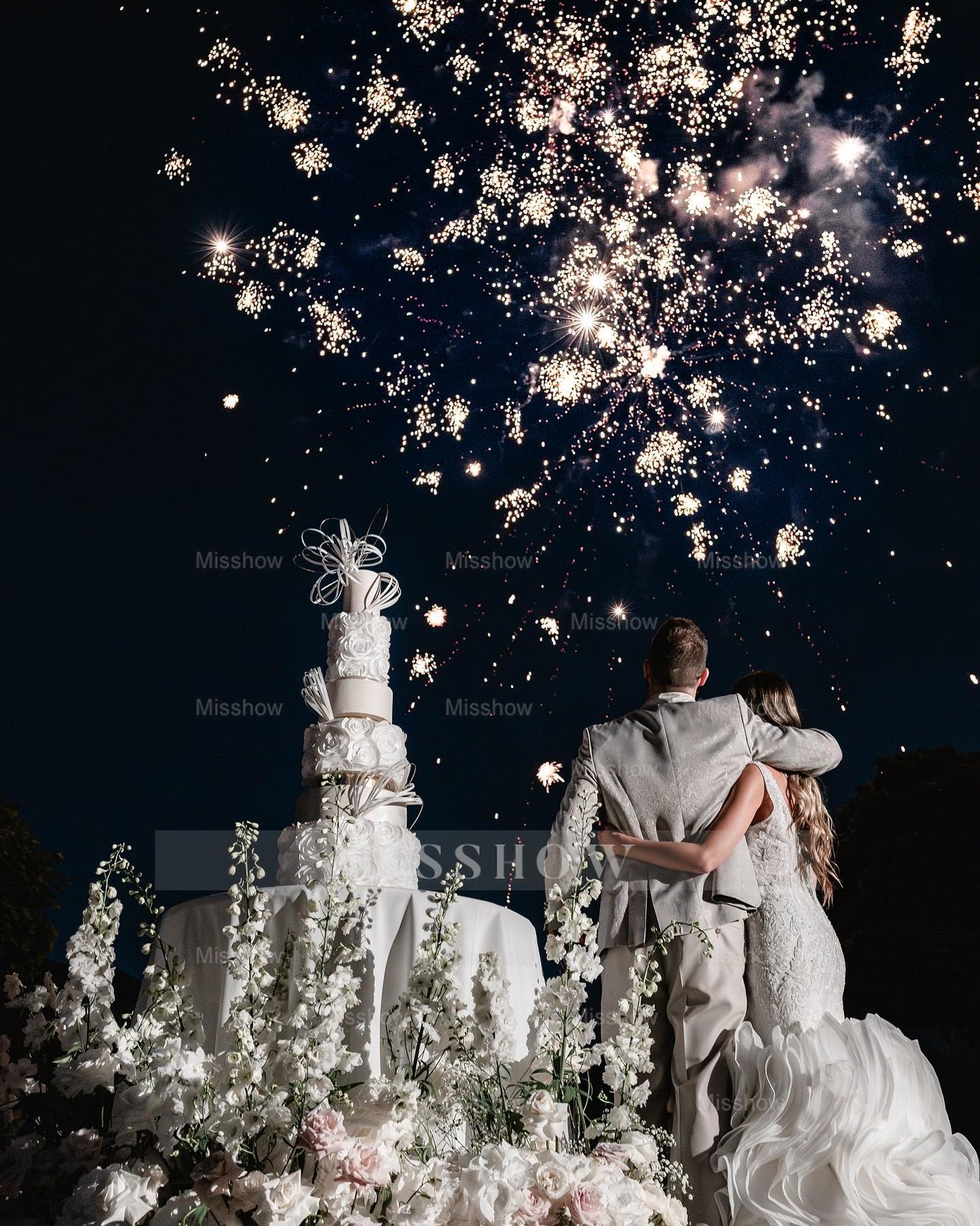 Stunning White Mermaid Spaghetti Straps Sleeveless Beaded Lace Organza Tiered Long Wedding Dress