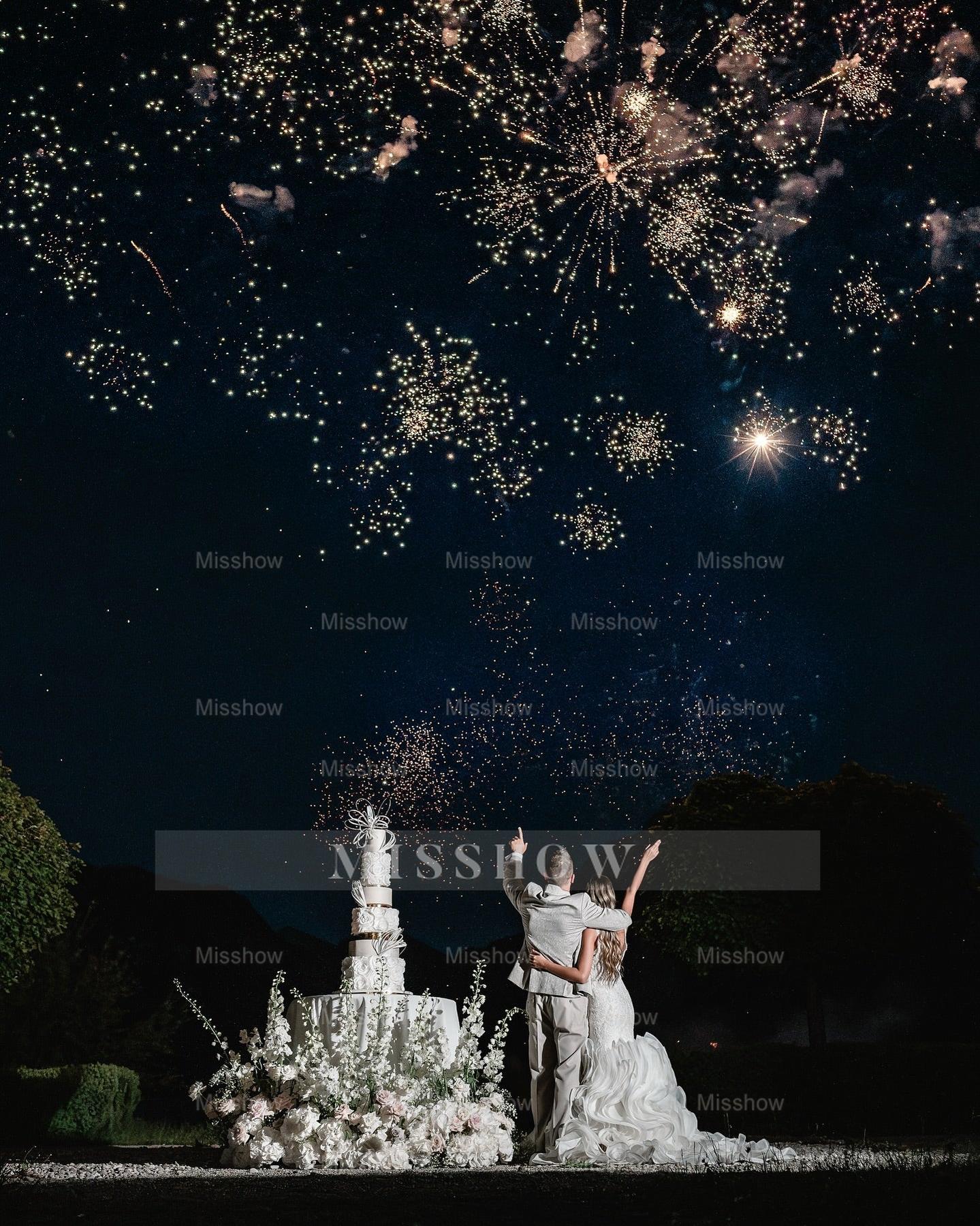 Stunning White Mermaid Spaghetti Straps Sleeveless Beaded Lace Organza Tiered Long Wedding Dress