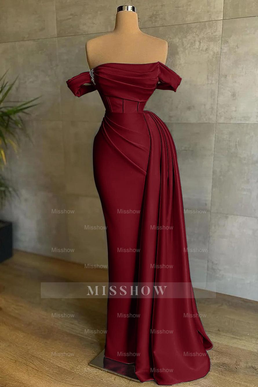 Stunning White Strapless Mermaid Pleated Long Formal Dress Off the Shoulder
