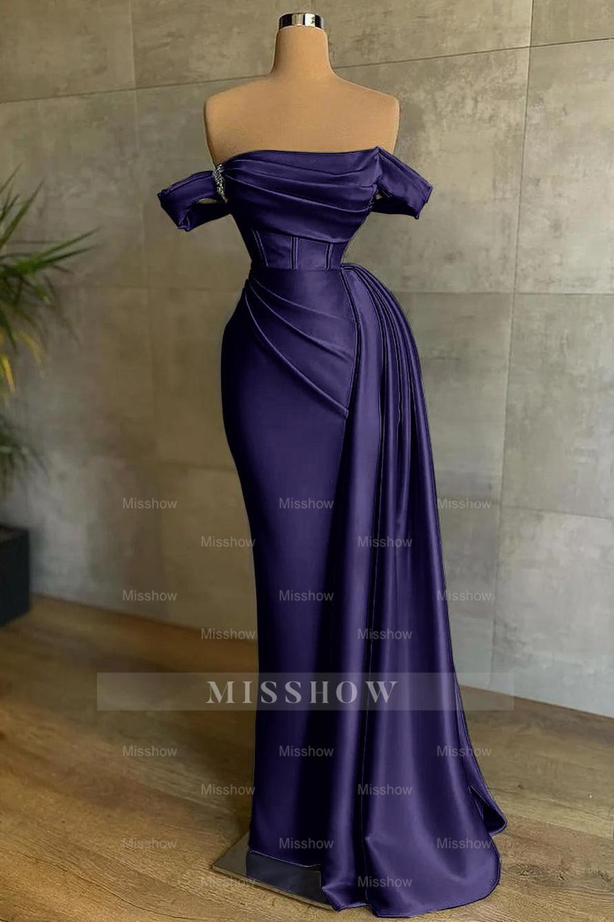 Stunning White Strapless Mermaid Pleated Long Formal Dress Off the Shoulder