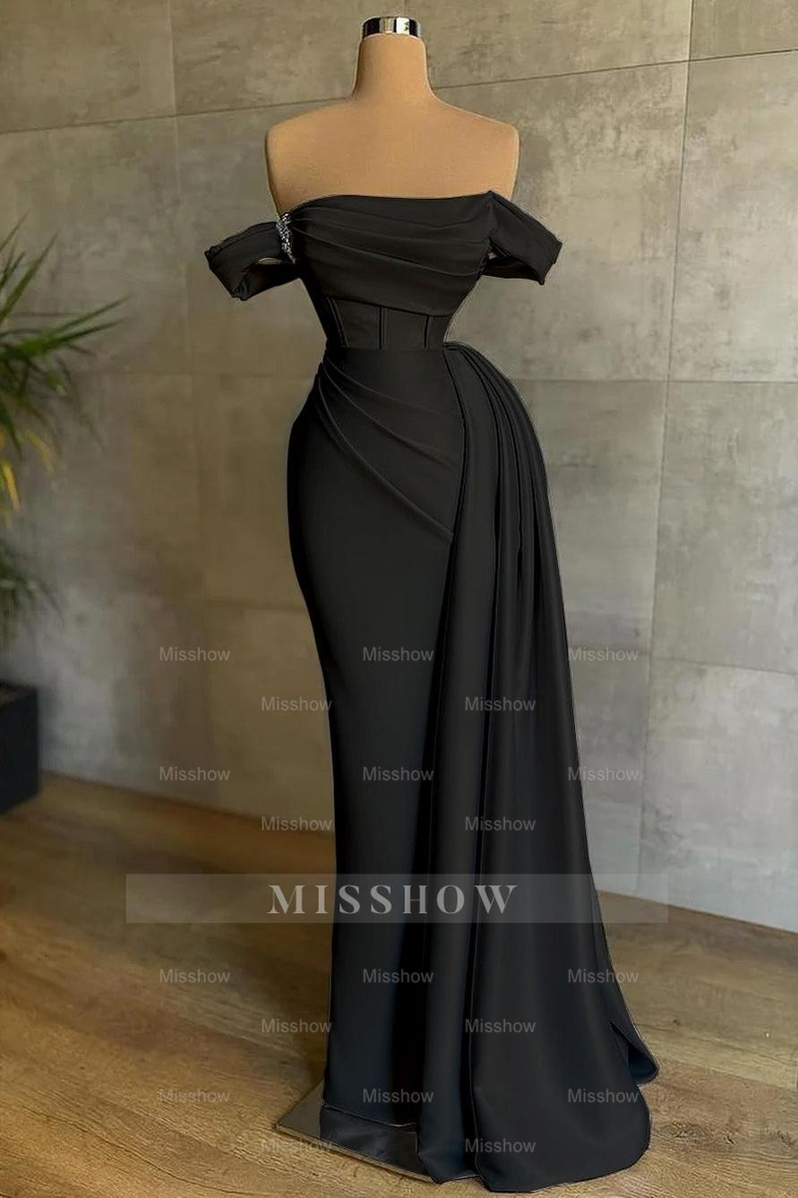 Stunning White Strapless Mermaid Pleated Long Formal Dress Off the Shoulder