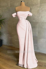 Stunning White Strapless Mermaid Pleated Long Formal Dress Off the Shoulder