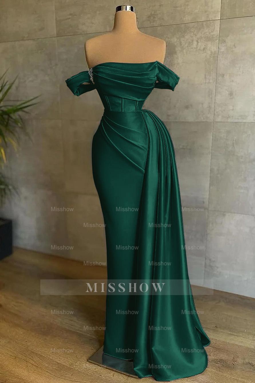 Stunning White Strapless Mermaid Pleated Long Formal Dress Off the Shoulder